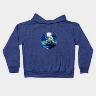 Frog Fishing in the Moonlight Kids Hoodie